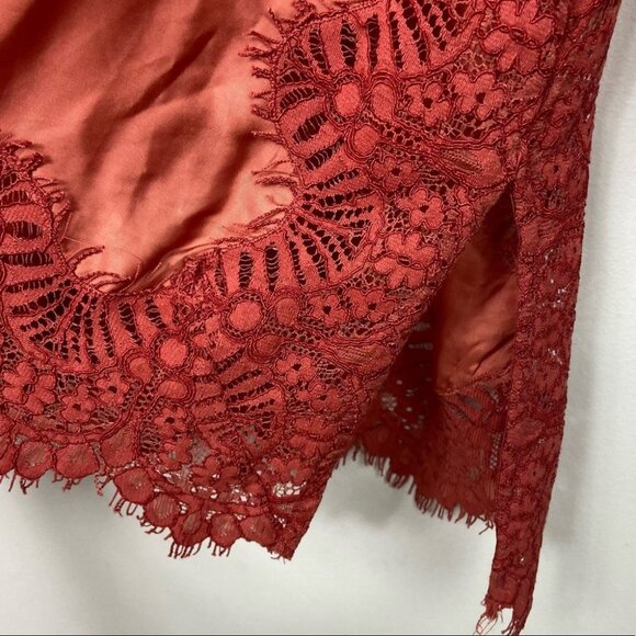 Anthropologie Moulinette Soeurs Satin Lace V-Neck Blouse Size XS Red Bohemian - Picture 6 of 11